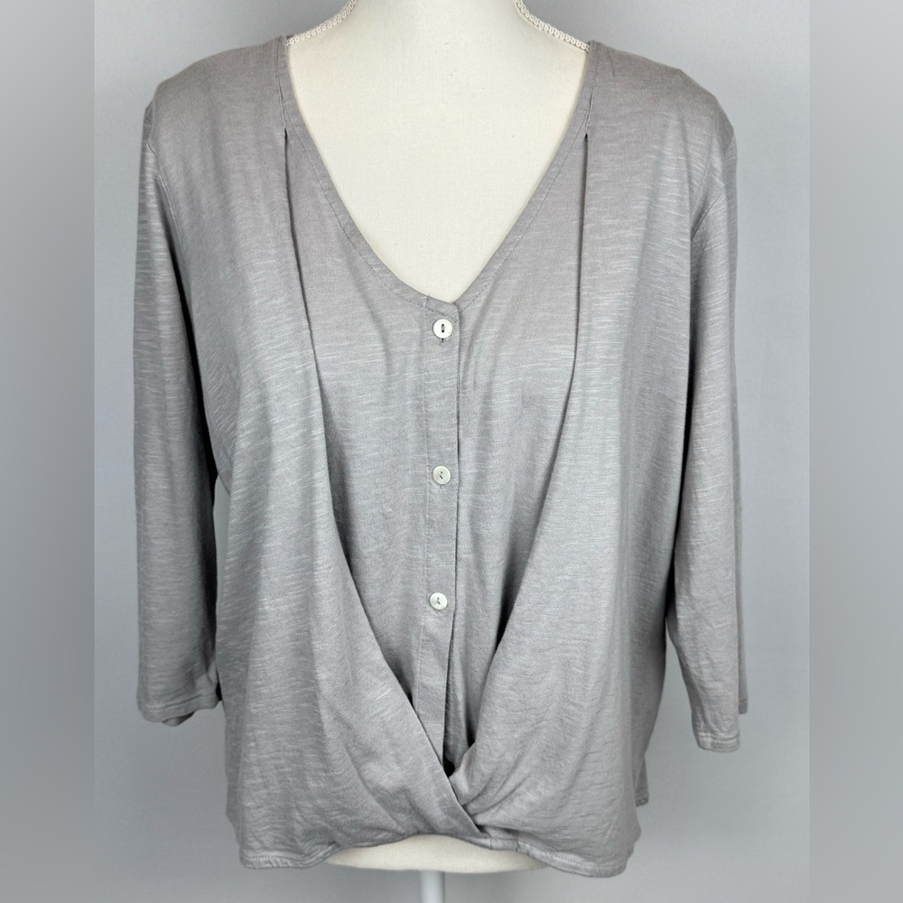 J Jill Pure Jill Cotton Cross Front Top Grey Cotton Blend Lightweight Med Petite